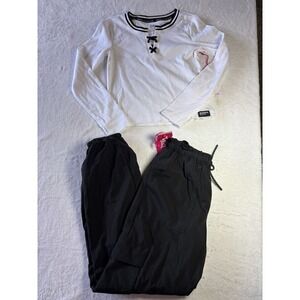 Justice Girls 2 Pc Set Parachute Pants And White Lace Up Top Size L 12/14 NWT